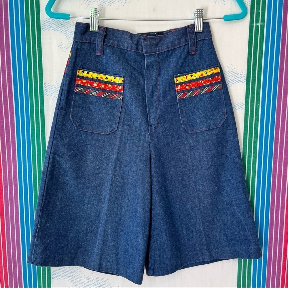 VINTAGE 70s high waist wide leg denim culottes shorts cottage core boho 25 waist